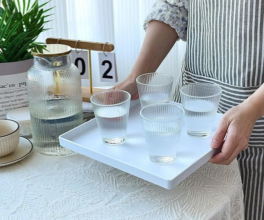 White Square Tray 11 Inch - 3 Pack Plastic Serving Tray, Multi-Purpose Decorative Tray for Bathroom Countertop, Dresser, Ottoman & Coffee Table, Vanity Tray for Jewelry & Makeup, White