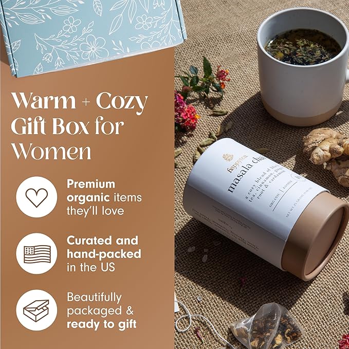 Unboxme Birthday Gift Basket for Women with Socks, Mug, Organic Chai Tea, Honey & Cinnamon, Relaxation Self Care Wellness Tea Gift Set for Mom, Sister, Best Friend