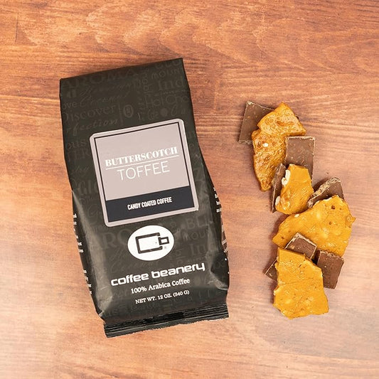 Butterscotch Toffee Flavored Coffee, Specialty Arabica Coffee, Medium Roast, 12 ounce, Automatic Drip (Ground)