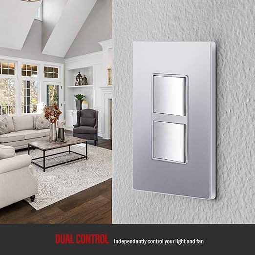 ENERLITES Double Paddle Rocker Decorator Switch, Ground Terminal, Clamp-Type Back Insert Wiring, Copper Wires Only, Single Pole, Residential/Commercial Grade, 15A 120-277VAC, 62834-SV, Silver