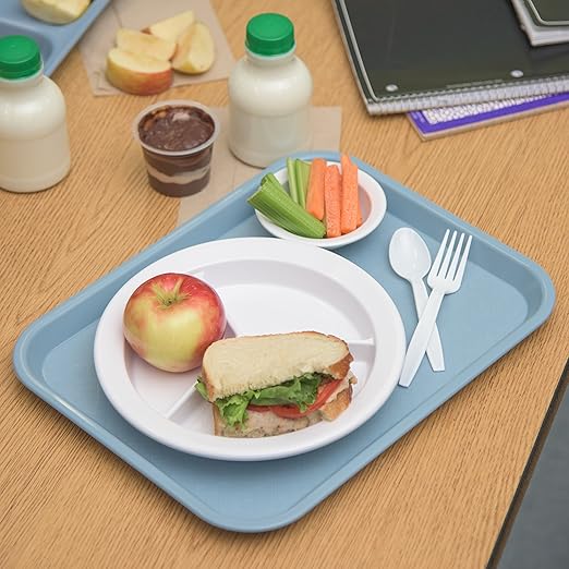 Carlisle FoodService Products Cafe Cafeteria Tray, Meal Tray, Fast Food Tray with Patterned Surface for Cafeterias, Fast Food, and Dining Room, Plastic, 10 x 14 Inches, Slate Blue, (Pack of 24)