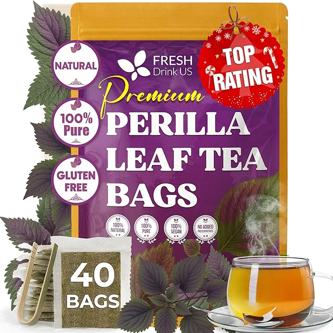 FreshDrinkUS, Premium Perilla Leaf Tea – 40 Tea Bags | 100% Pure Perilla Leaves | Caffeine-Free, Non-GMO, Natural Packaging | Herbal Tea Bags for Daily Enjoyment. Gluten-Free. Sugar-Free. Vegan