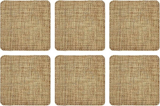 Smile Art Design Burlap Coaster Set of 6 with Base Blank Square Burlap Textile Material Personalized Gifts Natural Decor House Warming Farmhouse Living Room Kitchen Wedding Rustic Home Decor