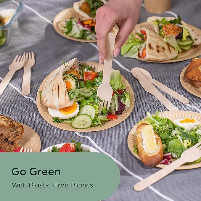 PURPLECLAY Wooden Disposable Forks (300 PCS) FSC Certified Wood Compostable Forks, Eco-Friendly Compostable Utensils for Party, Plastic-Free Wood Utensil, Bamboo Utensils Alternative, Fork for Eating
