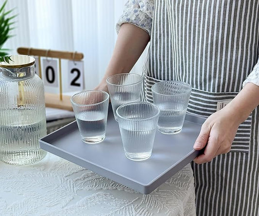 Gray Square Tray 11 Inch - 3 Pack Organization | Multi-Purpose Tray for Ottoman, Coffee Table, Dresser, Bathroom Countertop & Kitchen | Organizer for Makeup, Jewelry, Remote & Snacks