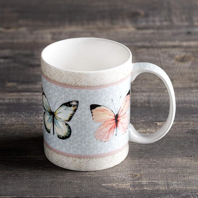 Maison d' Hermine Coffee Mug with Handles Fine Bone China Mugs Pack of One Tea Cups for Hot Beverages Cappuccino Latte Home Office Perfect for Gift (Blossoms In Spring - Butterfly, 15 Ounce)