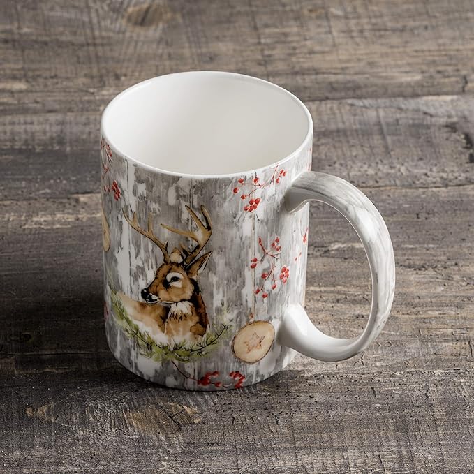 Maison d' Hermine Coffee Mug with Handles Fine Bone China Mugs Pack of One Tea Cups for Hot Beverages Cappuccino Latte Home Restaurant Office Perfect for Gift (Mountain Life - Chalet, 12 Ounce)