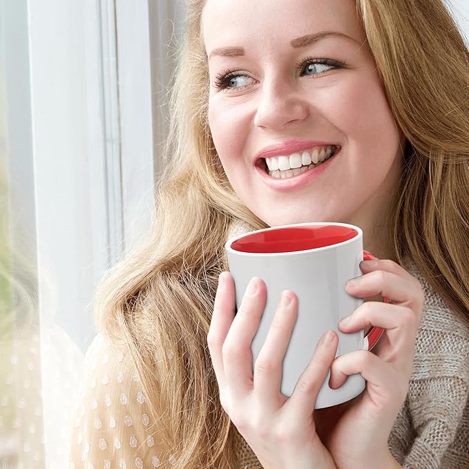 DISCOUNT PROMOS Ceramic Latte Coffee Mugs by Albany 13 oz. Set of 10, Bulk Pack - Perfect for Coffee, Tea, Espresso, Hot Cocoa, Other Beverages - Red