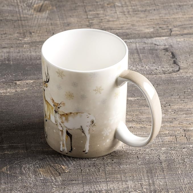 Maison d' Hermine Coffee Mug with Handles Fine Bone China Mugs Pack of One Tea Cups for Hot Beverages Cappuccino Latte Home Restaurant Office Perfect for Gift (Deer In The Woods - Oh Deer, 12 Ounce)