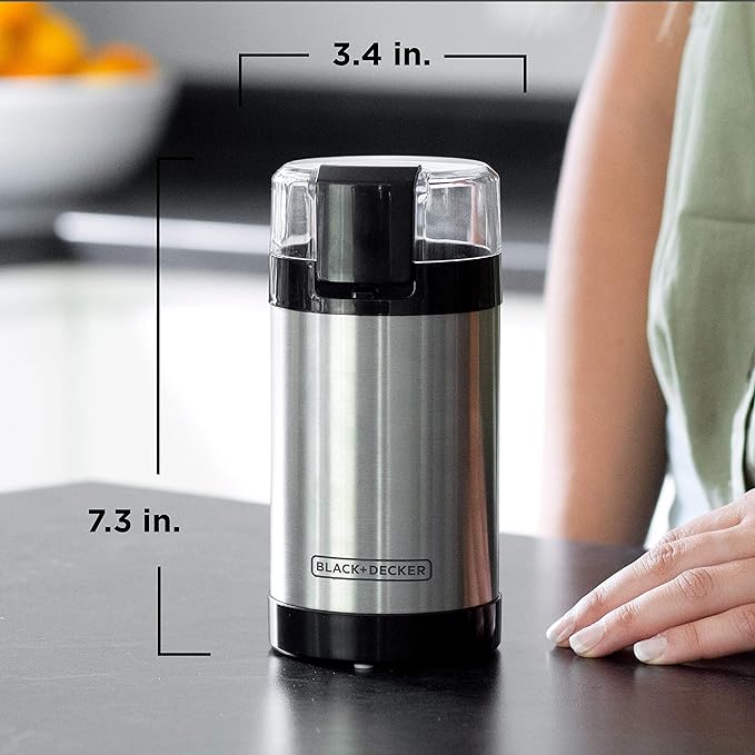 BLACK+DECKER Touch Coffee Grinder,2/3 Cup Coffee Bean Capacity,Spice Grinder,Touch Push-Button Control -150 Watts -Stainless Steel Blades,(Pack of 4)