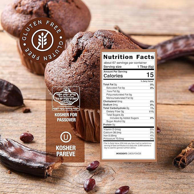 Roots Circle Premium Carob Powder Unsweetened | Kosher Bulk 14oz - Cocoa Powder Alternative | Rich in Fiber Caffeine Sugar-Free Chocolate Substitute Great for Smoothies, Cookies, and Yogurt