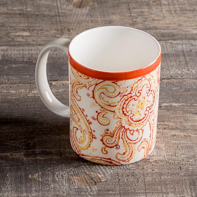Maison d' Hermine Coffee Mug with Handles Fine Bone China Mugs Pack of One Tea Cups for Hot Beverages Cappuccino Latte Home Office Perfect for Gift (Palatial Paisley - Paisley Autumn, 15 Ounce)