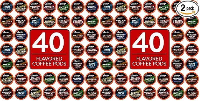 Brooklyn Beans Flavored Coffee Pods Assorted Gourmet Variety Pack,Compatible with 2.0 Keurig K Cup Brewers,40 Count (Pack of 2)