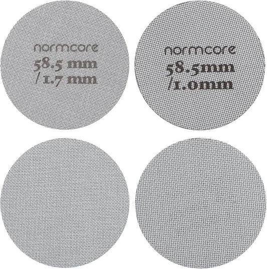 Normcore 2 Packs 58.5mm Puck Screen with Stand - Reusable Contact Shower Screen with Silicone Holder - 1.7mm / 1.0mm Thickness 150μm Mesh - Compatible with Espresso Machine 58mm Portafilter Basket