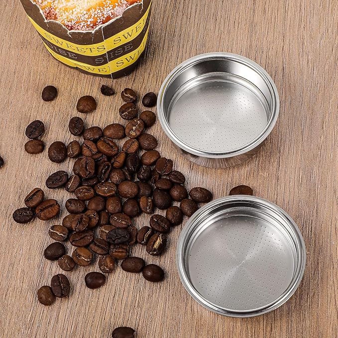 2 Pcs Stainless Steel Coffee Filter, 51mm Pressurized Espresso Filter Basket for Portafilter Machines Espresso Machine Parts Compatible with 51mm Portafilter Coffee Machines (1+2 Cups Capacity)