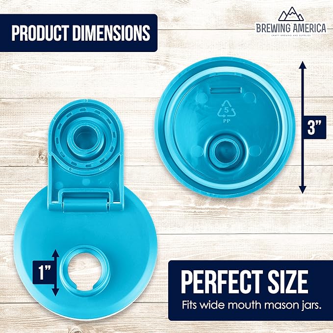 Brewing America Creamer Jar with Pouring Lid, 1 Pint (16 oz) Azure Mason Jar with Teal Wide Mouth Pour Lid for Milk, Sugar, and Cream, 1-Pack (Teal)