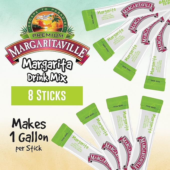 Margaritaville Gallons To Go Powdered Drink Mix, 8-Count Box– Margarita – Low Calorie and Zero Sugar Drink Mix, Each Stick Makes 1 Gallon-Sized Pitcher