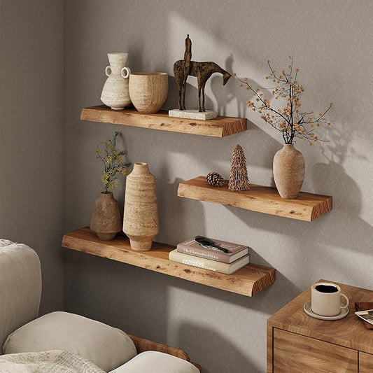 Marsmiles 48 inch Floating Shelves for Wall Elm Wood Live Edge Shelves Wall Mounted|Rustic Long Floating Shelves with Invisible Bracket for Bathroom Living Room Kitchen|Natural, 1 Pack