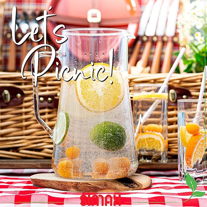 Simax Large Glass Pitcher With Spout, 2.5 Quart (80 Ounce) Borosilicate Glass Iced Tea Pitchers with Handle, Angled Cylinder Design, Glass Water Pitcher