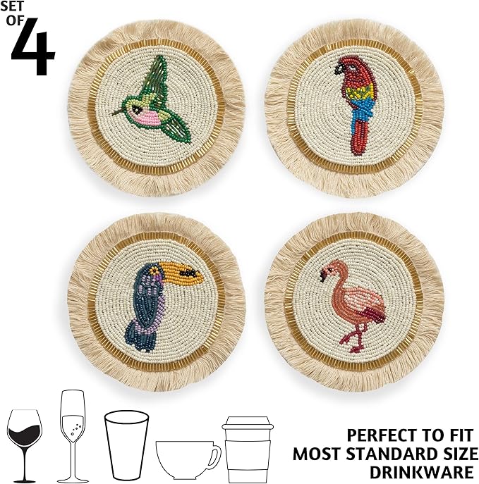 Folkulture Decorative Coasters for Coffee Table | 5.5" Farmhouse Coasters for Table Decor | Rustic Drink Coaster for Cocktails | Round Beautiful Coaster