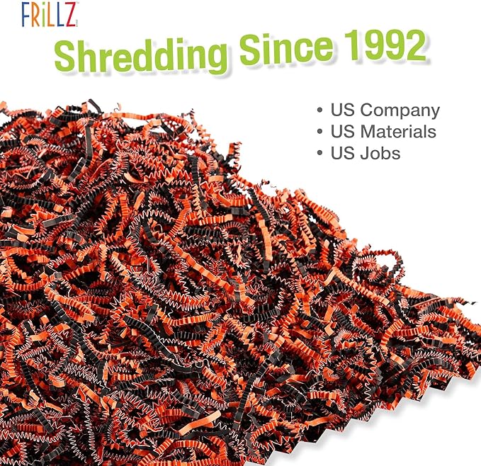FRILLZ Crinkle Cut Paper Shred Filler for Baskets, Gifts, Packing and Protecting your Halloween, Fall Festival, Birthday and other events (1/2 pound, Halloween Mix)