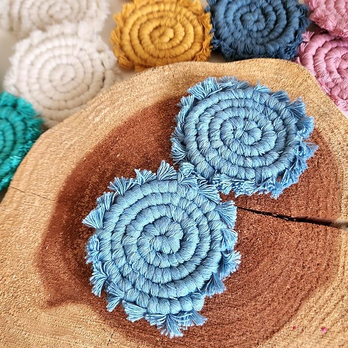 Cotton Car Coasters for Cup Holders, 2PC Car Cup Coasters, Drink Coaster Holder, Cute cupholder Coaster Accessories for Women, Macrame, Boho (Cloudy Day)