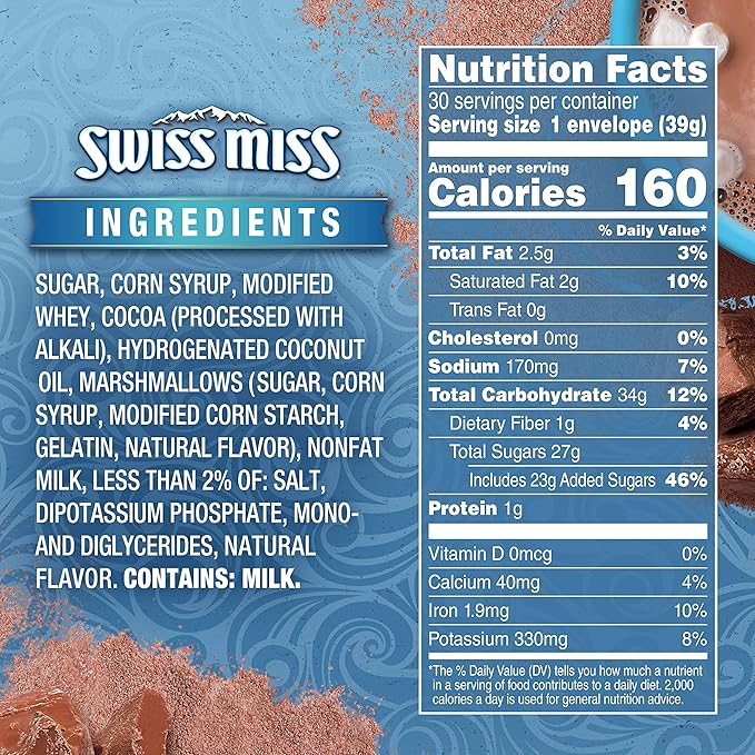 Swiss Miss Chocolate Hot Cocoa Mix With Marshmallows, Hot Cocoa Bar Supplies, 1.38 oz., Envelopes (Pack of 60)