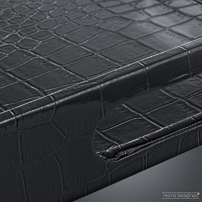 Black Leather Serving Tray with Handles, Glossy Faux Crocodile Print, 17.5x12 Food Drinks Tray for Coffee Table, Breakfast, Dinner & Bar, Decorative Storage Tray for Ottoman, Kitchen, Bedroom, Gift.