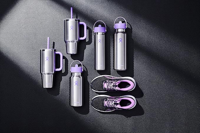 Hydro Flask Travel Tumbler with Handle, Lid and Straw - Insulated Stainless Steel in 40 Oz Stainless Steel Violet