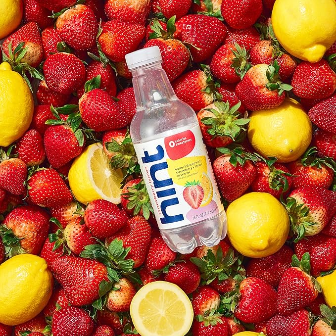 Hint Fruit-Infused Bottled Water, Strawberry Lemon - Sugar Free Flavored Water with Zero Calories, Natural Fruit Essences, and No Artificial Sweeteners - 16 Fl Oz (Pack of 12)