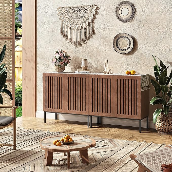 Set of 2 Accent Storage Cabinet with Doors and Adjustable Shelf,Freestanding Buffet Cabinet,Modern Sideboard Buffet Cabinet for Living Room,Dining Room,Kitchen, Hallway,Brown