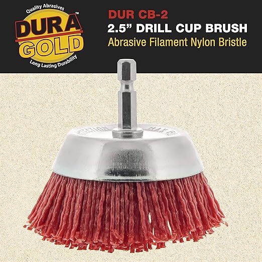 Dura-Gold 2.5" Abrasive Filament Nylon Bristle Cup Brush - 1/4" Hex Drill Shank Arbor, Coarse Grit Angle Grinder Brush for Truck Bed Liner Surface Prep, Sanding, Scuffing, Rust & Paint Removal