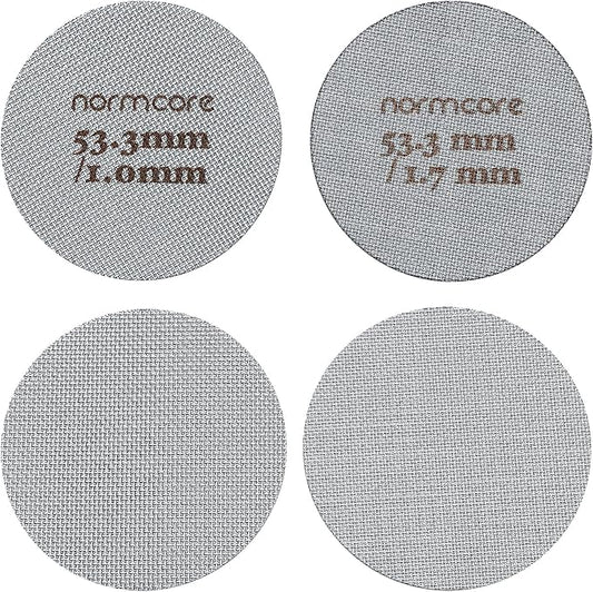 Normcore 2 Packs 53.3mm Puck Screen with Stand - Reusable Contact Shower Screen with Silicone Holder - 1.7mm / 1.0mm Thickness 150μm Mesh - Compatible with Espresso Machine 54mm Portafilter Basket