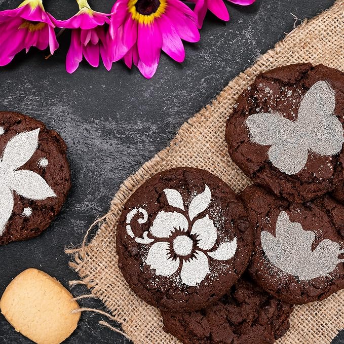 NAKLEO Coffee Stencils and Cookies Decoration 14Pcs 2.8”x2.8” and 4.3”x4.3”, Reusable Plastic Baking Templates, Butterflies Wings Animals, Barista DIY Art Craft, Capuccino Latte Chocolate Cake Biscuit