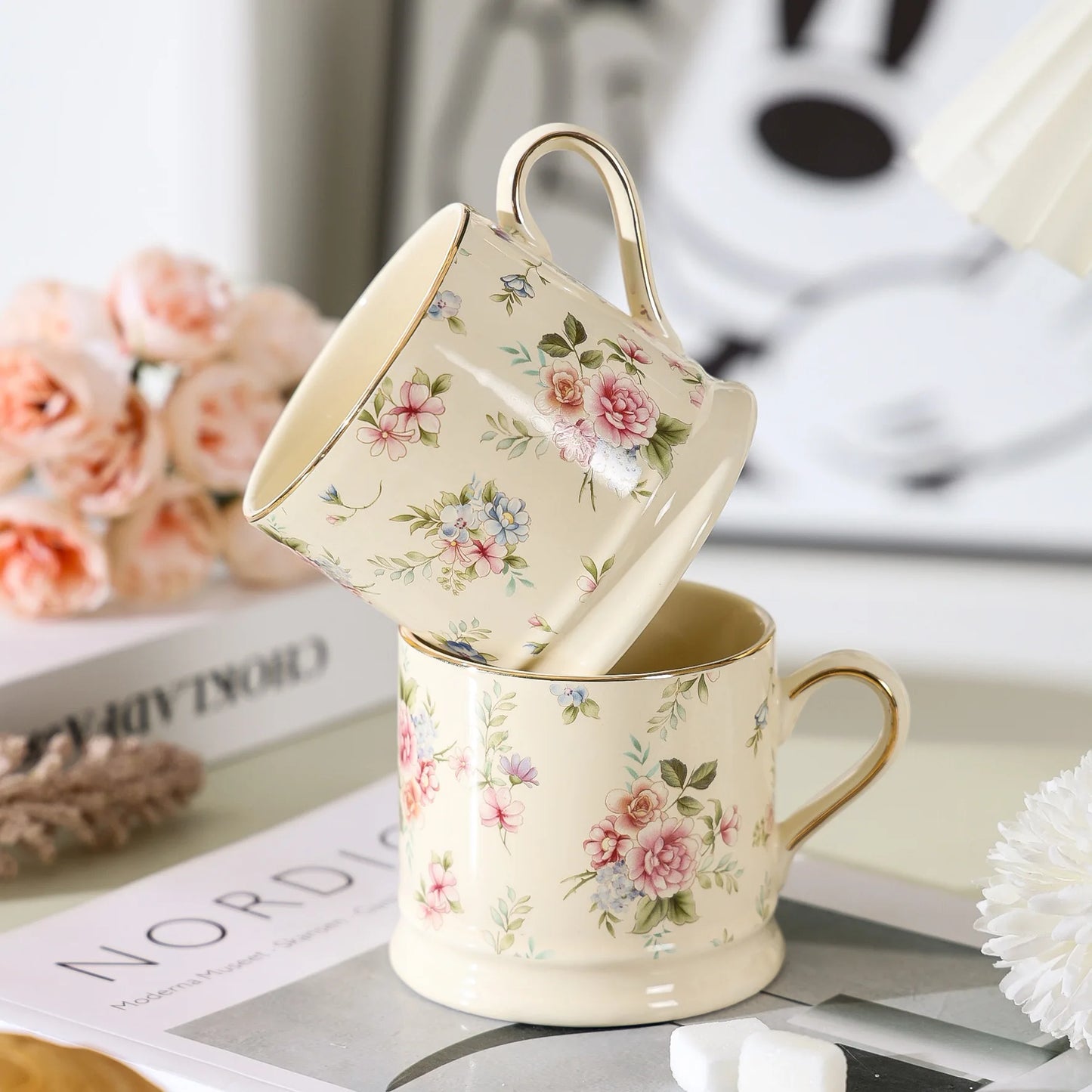 European Light Luxury Floral Mug High Value Retro Home Coffee Cup Ins Style Gold Afternoon Tea Ceramic Cups