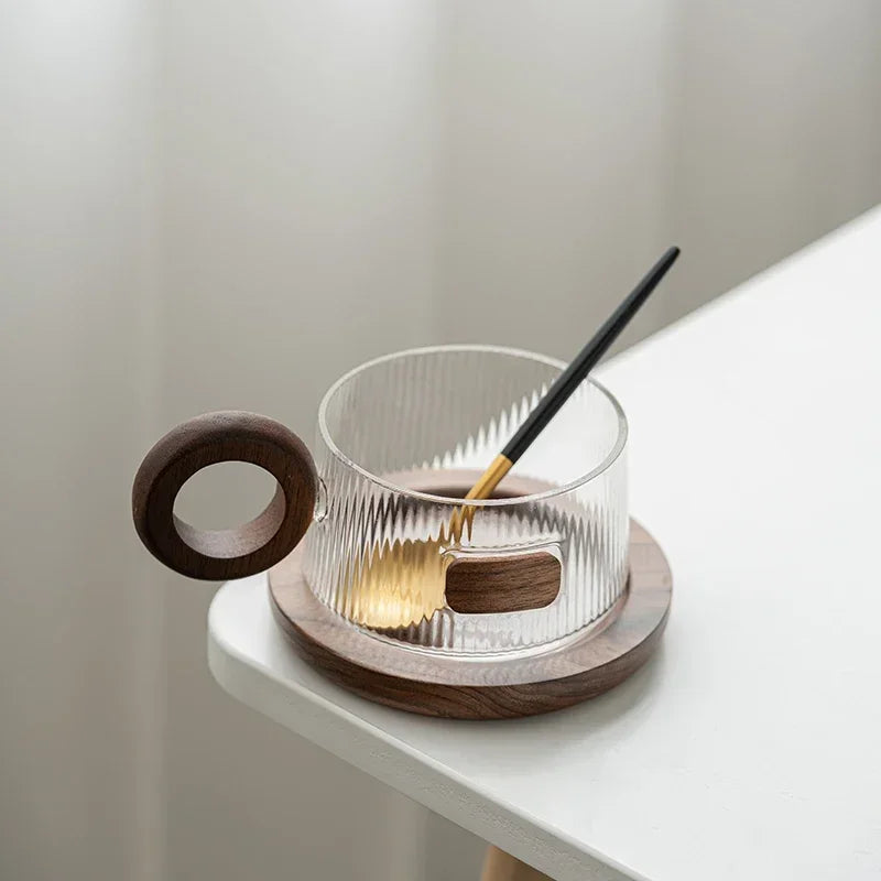 Coffee Cup Set Tea Cup 250ml Office Walnut  Wood Water Cup Casual Afternoon Tea Cup with Tray Spoon Coffee Cup