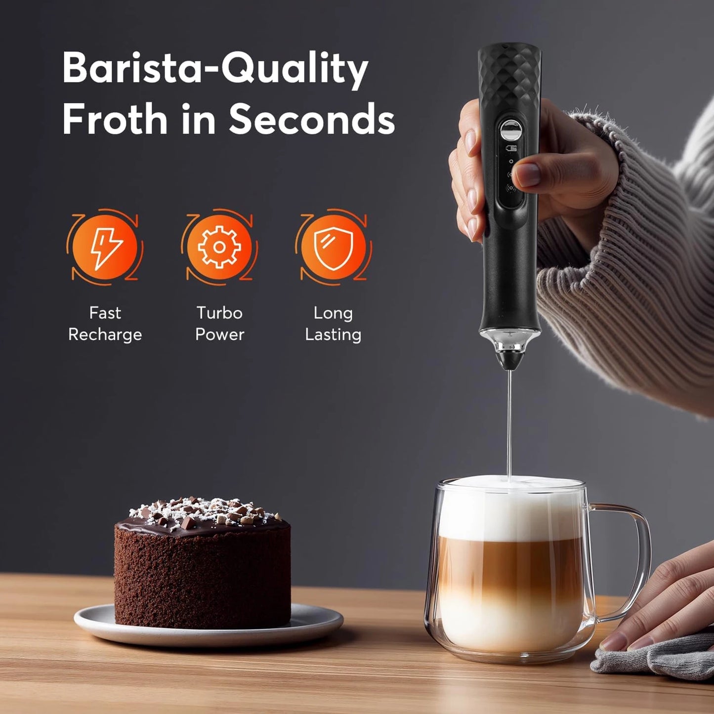 Milk Frother Wand Coffee Frother Handheld Foam Maker For Latte Rechargeable Electric Milk Frother Handheld Drink Mixer Gift Idea
