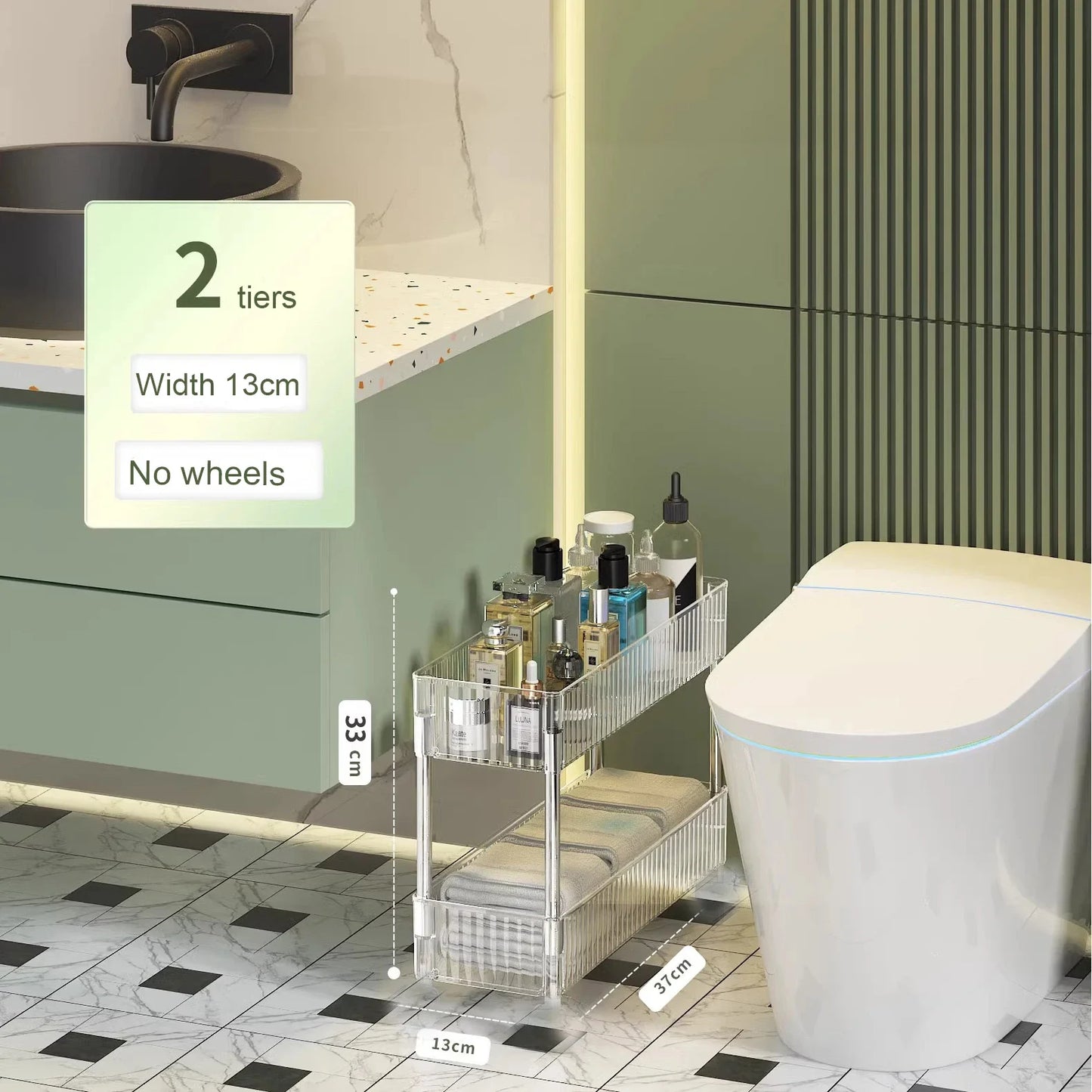 Clear Acrylic Trolley Rack Movable Rolling Utility Cart Narrow Gap Storage Rack with Wheels Bathroom Removable Shelf 2/3/4 Layer
