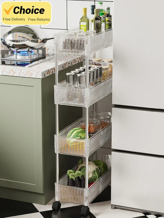 Clear Acrylic Trolley Rack Movable Rolling Utility Cart Narrow Gap Storage Rack with Wheels Bathroom Removable Shelf 2/3/4 Layer