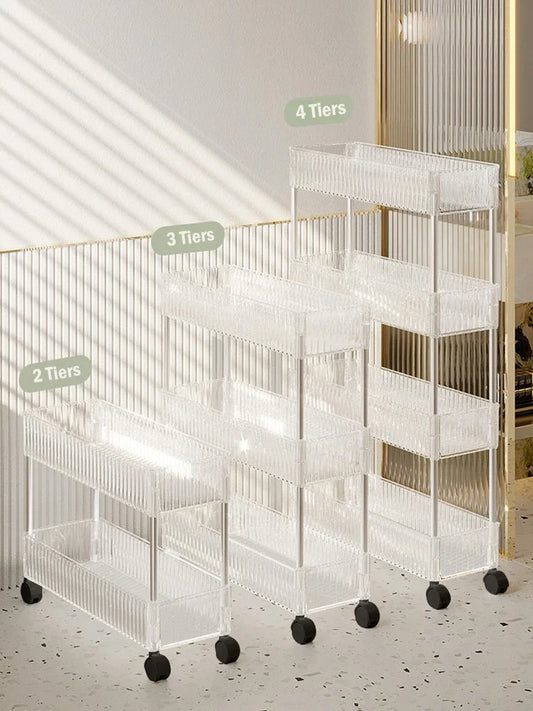 Clear Acrylic Trolley Rack Movable Rolling Utility Cart Narrow Gap Storage Rack with Wheels Bathroom Removable Shelf 2/3/4 Layer