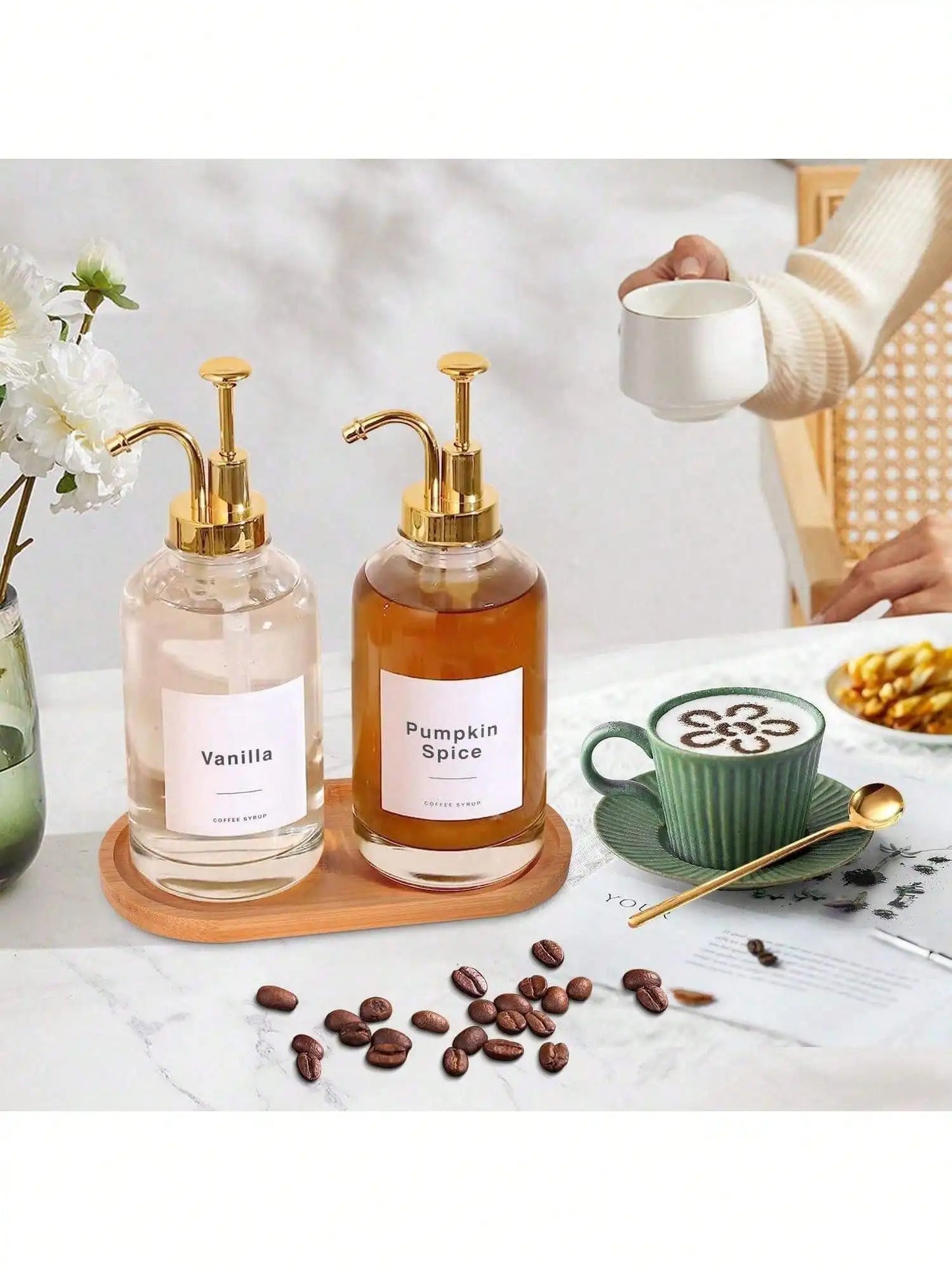 1pc Glass Syrup Bottles , Glass Bottle, Dispenser Pumps For Syrup, Oil, Lotion, Soap And Mouthwash, Suitable For Coffee Bar