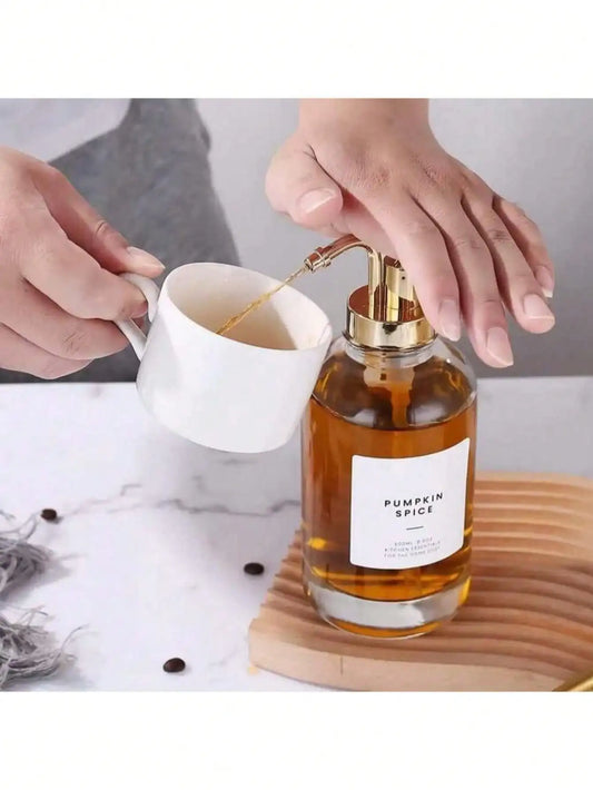 1pc Glass Syrup Bottles , Glass Bottle, Dispenser Pumps For Syrup, Oil, Lotion, Soap And Mouthwash, Suitable For Coffee Bar