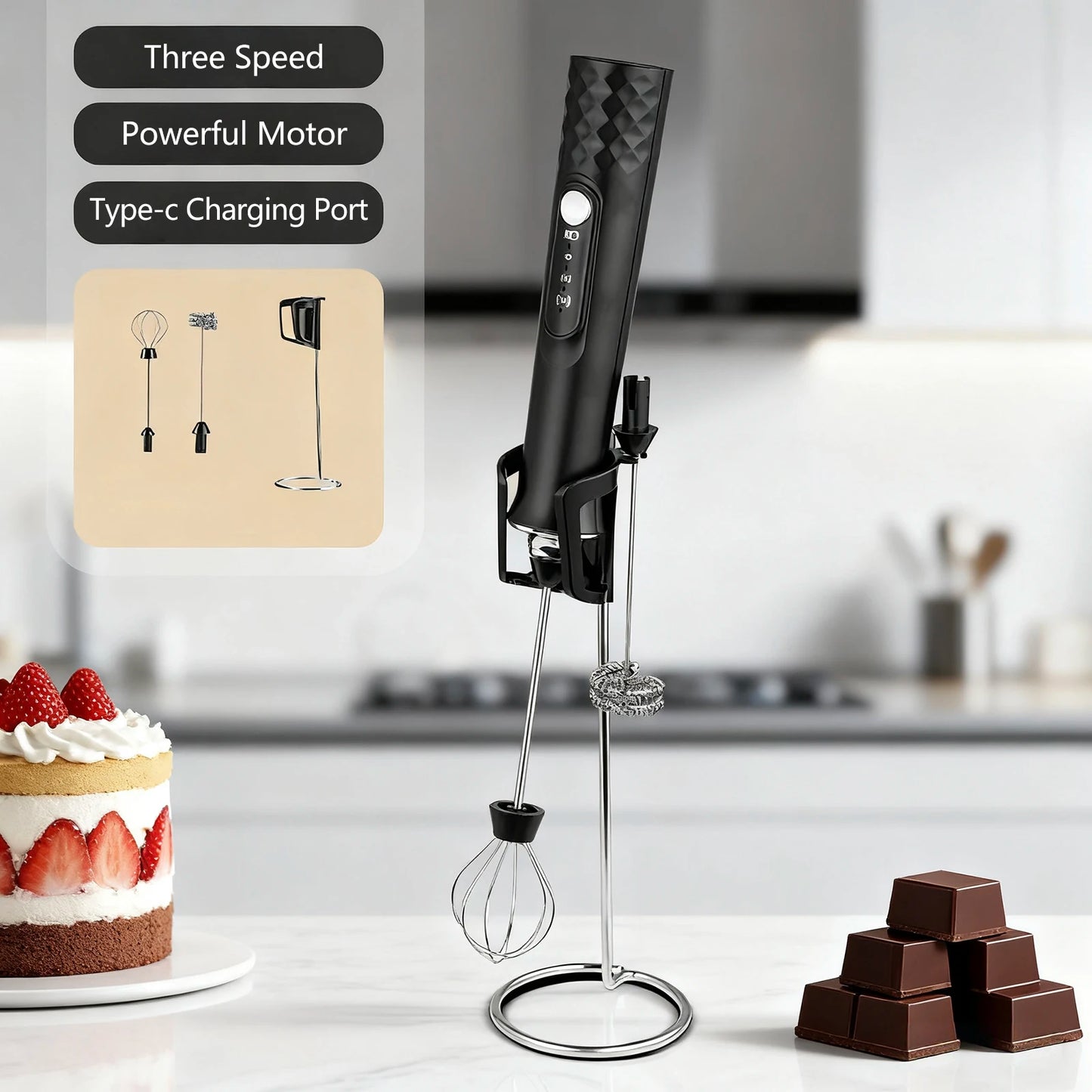 Milk Frother Wand Coffee Frother Handheld Foam Maker For Latte Rechargeable Electric Milk Frother Handheld Drink Mixer Gift Idea